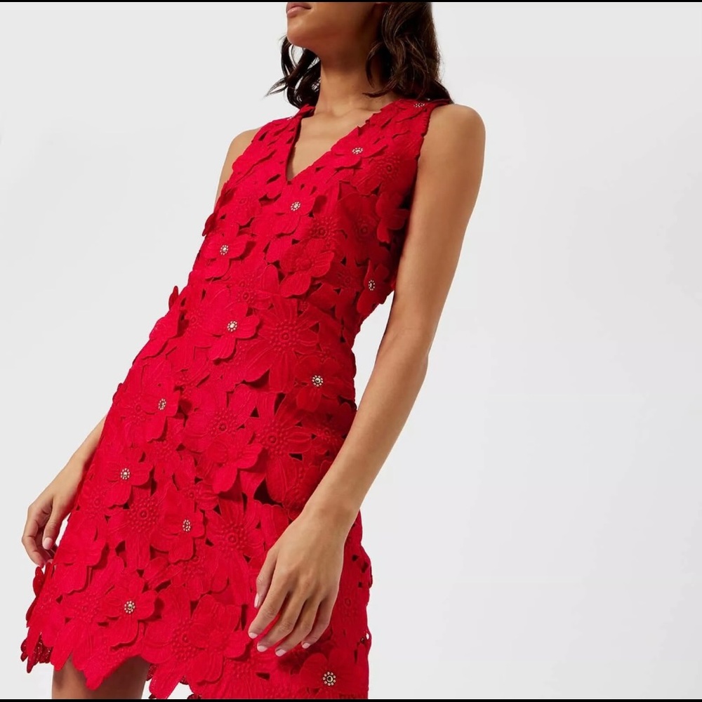 Michael Kors Red Floral Lace Appliqué Dress